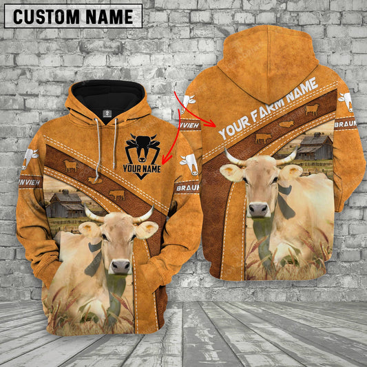 Gorustics Braunvieh 3D Customized Name - Farm Name Hoodie