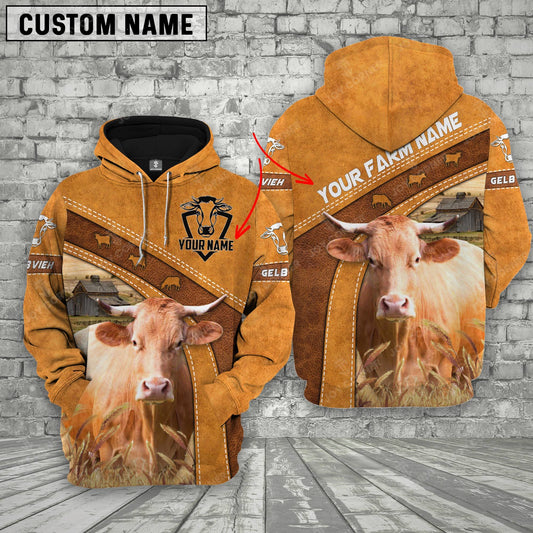 Gorustics Gelbvieh 3D Customized Name - Farm Name Hoodie