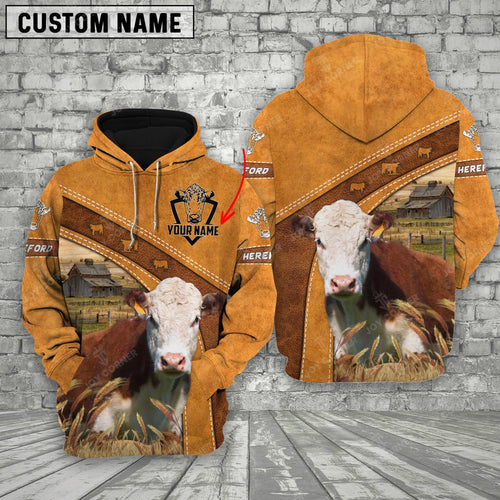 Gorustics Personalized Name Farm Hereford Cattle Hoodie TT7