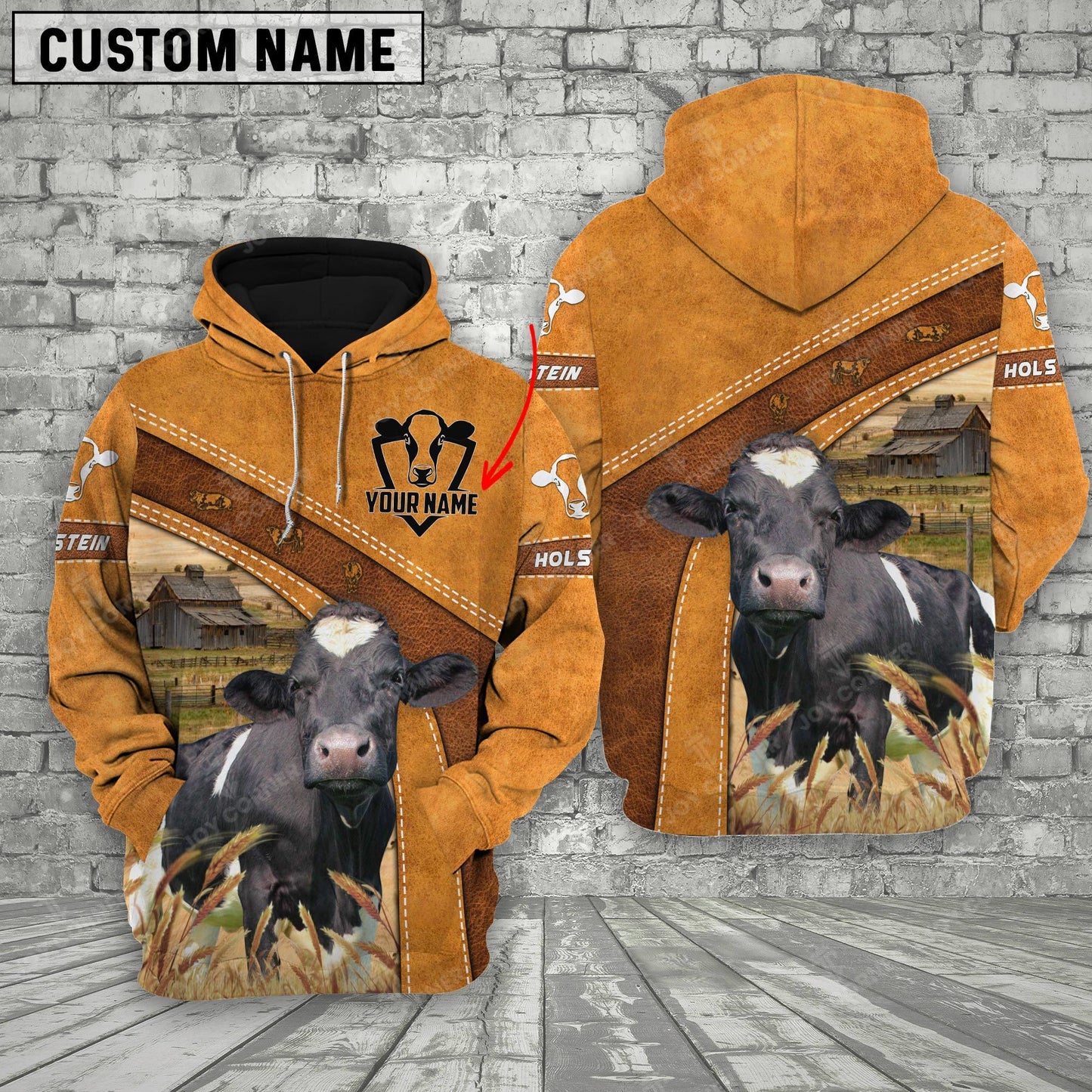 Gorustics Personalized Name Farm Holstein Cattle Hoodie TT6