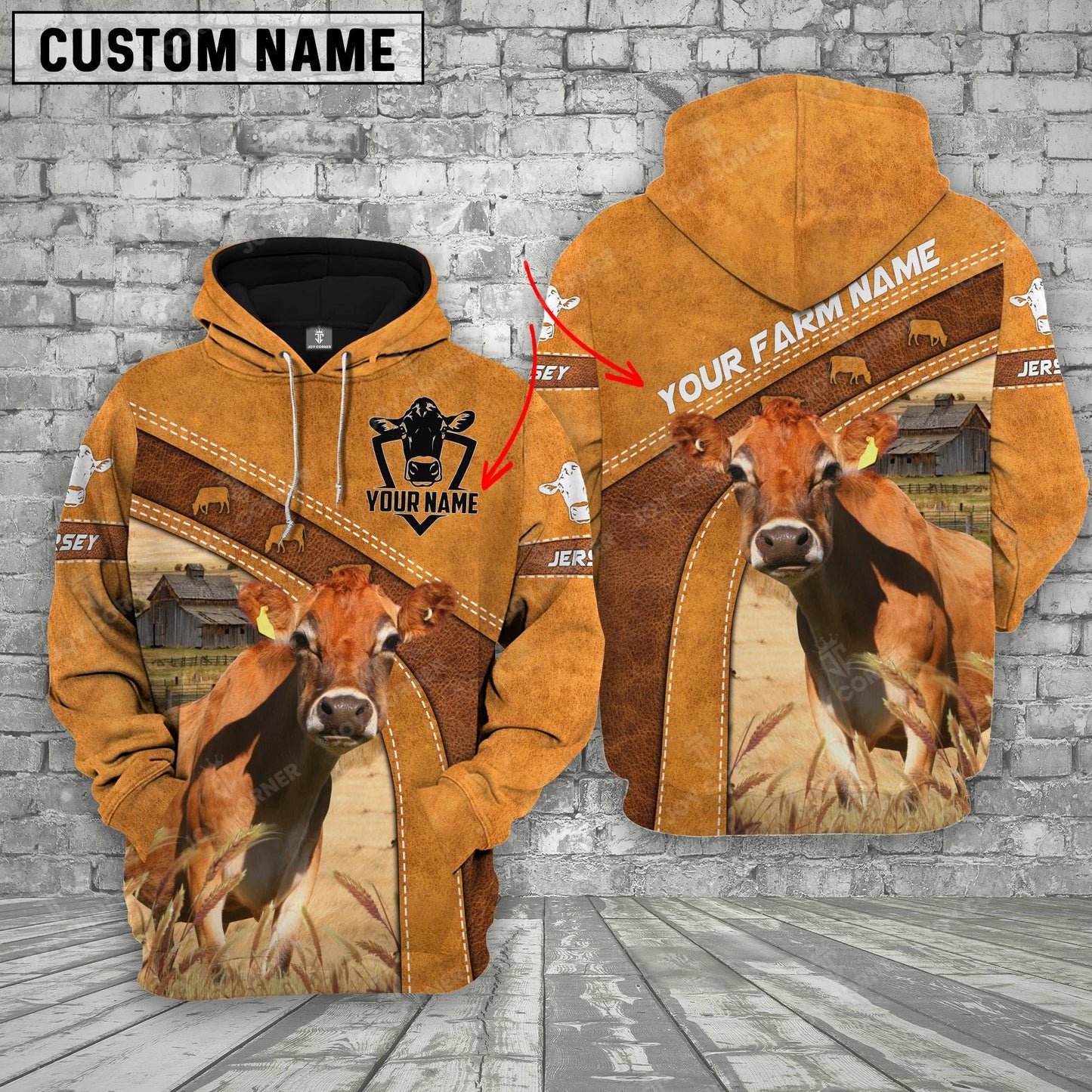 Gorustics Jersey Cow No Horns Custom Name Printed Cattle 3D Hoodie