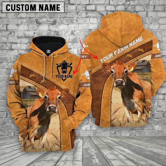 Gorustics Jersey Cow No Horns Custom Name Printed Cattle 3D Hoodie