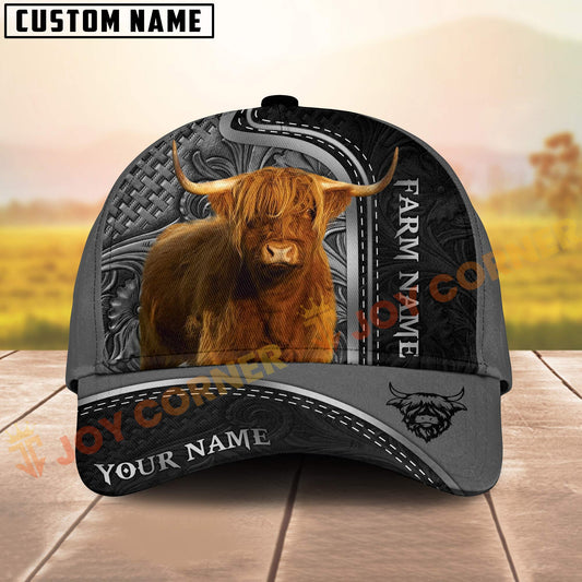 Gorustics Highland Cattle Black Engraved On Farm Customized Name 3D Classic Cap