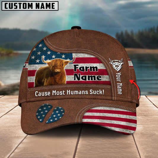 Gorustics Highland US Flag Customized Name And Farm Name Cap