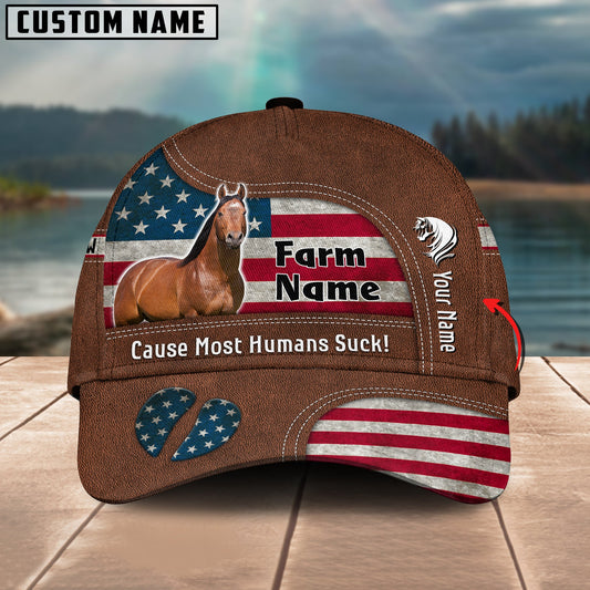 Gorustics Horse US Flag Customized Name And Farm Name Cap