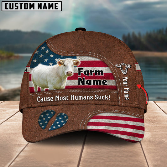Gorustics Charolais US Flag Customized Name And Farm Name Cap