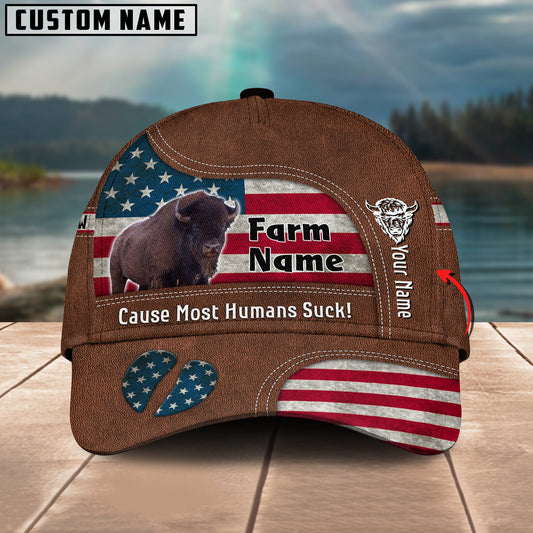 Gorustics Bison US Flag Customized Name And Farm Name Cap