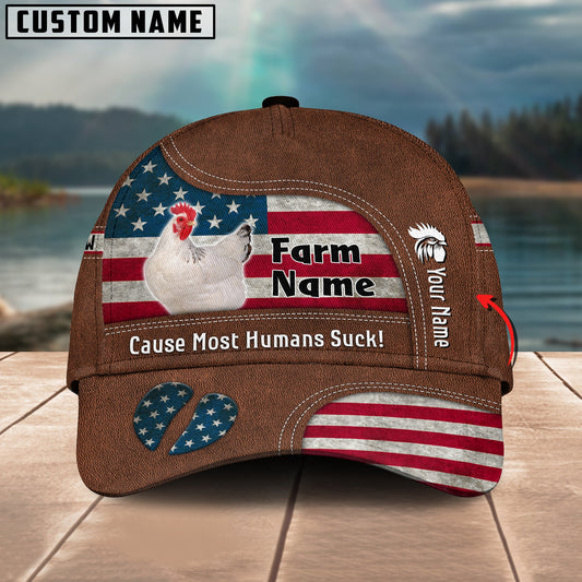 Gorustics Chicken US Flag Customized Name And Farm Name Cap