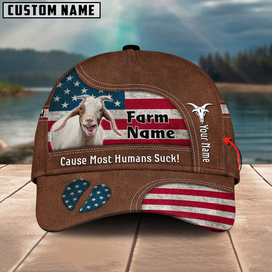 Gorustics Goat US Flag Customized Name And Farm Name Cap