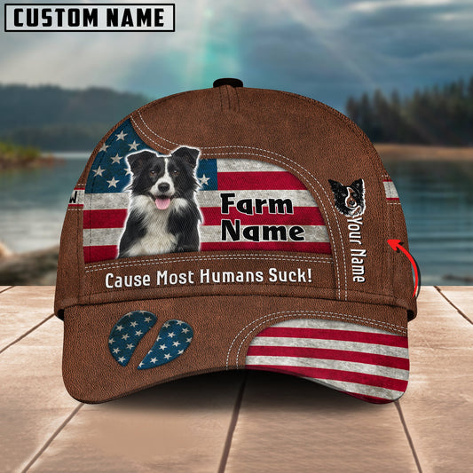 Gorustics Border Collie US Flag Customized Name And Farm Name Cap