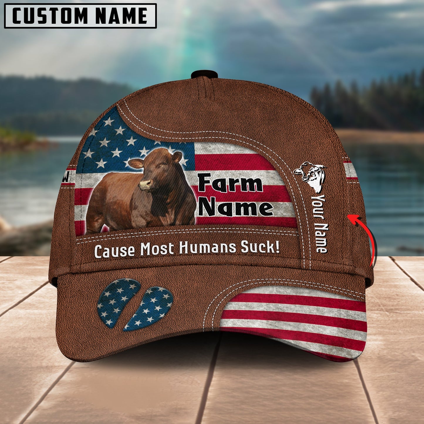 Gorustics Beefmaster US Flag Customized Name And Farm Name Cap
