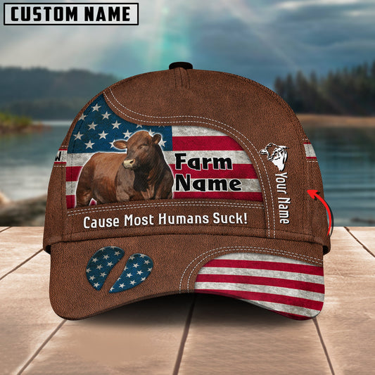 Gorustics Beefmaster US Flag Customized Name And Farm Name Cap