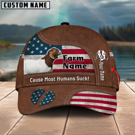 Gorustics Boer Goat US Flag Customized Name And Farm Name Cap