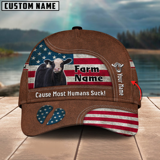 Gorustics Black Hereford US Flag Customized Name And Farm Name Cap
