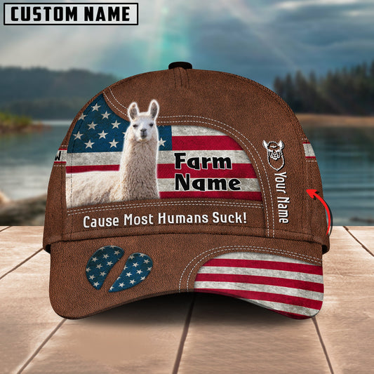 Gorustics Llama US Flag Customized Name And Farm Name Cap