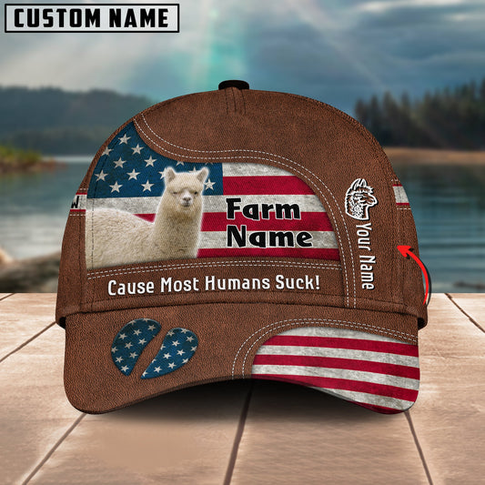 Gorustics Alpaca US Flag Customized Name And Farm Name Cap