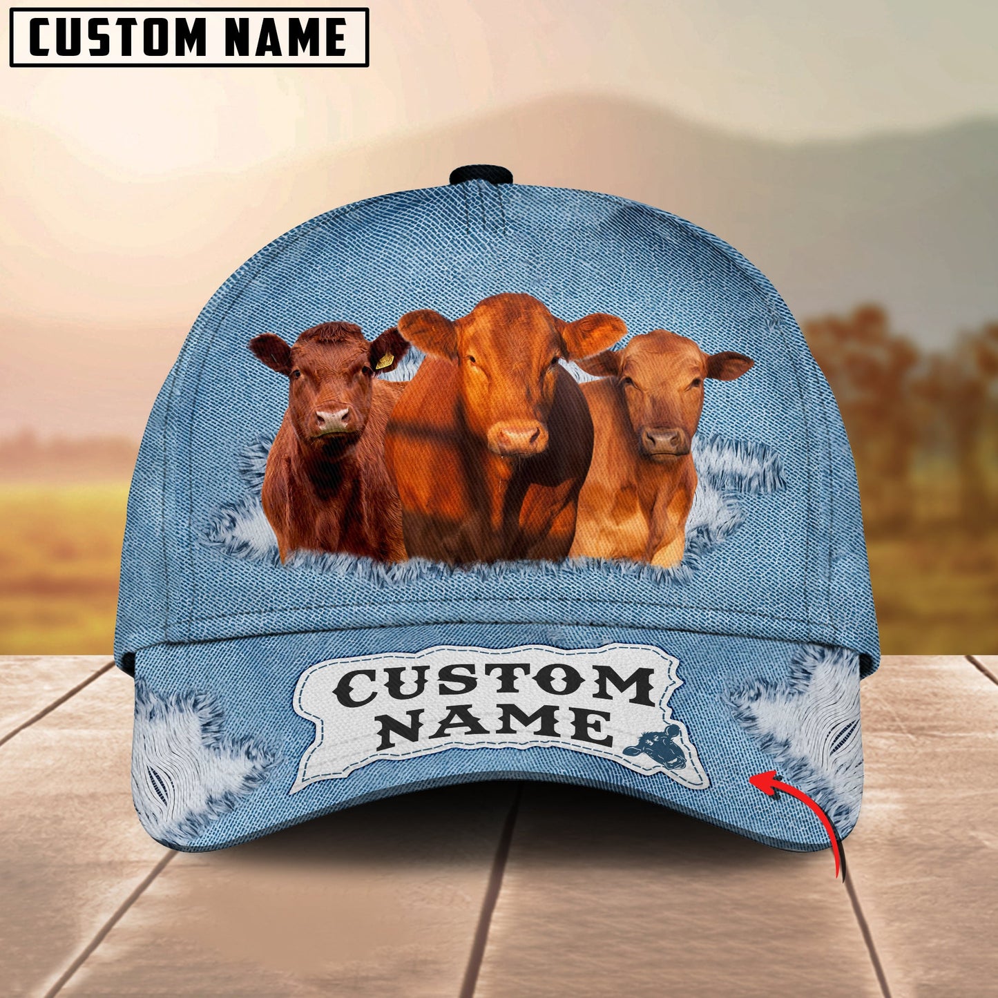 Gorustics Custom Name Red Angus Jeans Pattern 3D Classic Cap