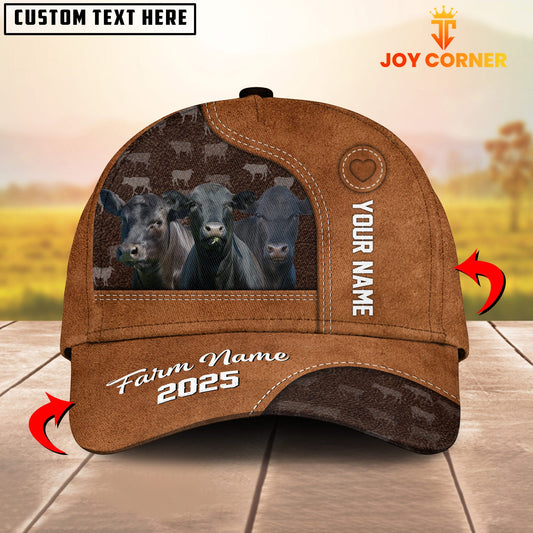 Gorustics Custom Name And Farm Name Black Angus Brown Leather Pattern 3D Classic Cap