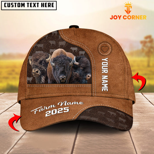 Gorustics Custom Name And Farm Name Bison Brown Leather Pattern 3D Classic Cap