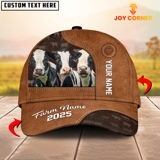 Gorustics Custom Name And Farm Name Holstein Brown Leather Pattern 3D Classic Cap