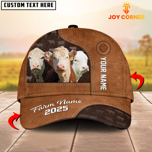 Gorustics Custom Name And Farm Name Hereford Brown Leather Pattern 3D Classic Cap