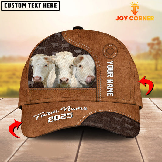 Gorustics Custom Name And Farm Name Charolais Brown Leather Pattern 3D Classic Cap