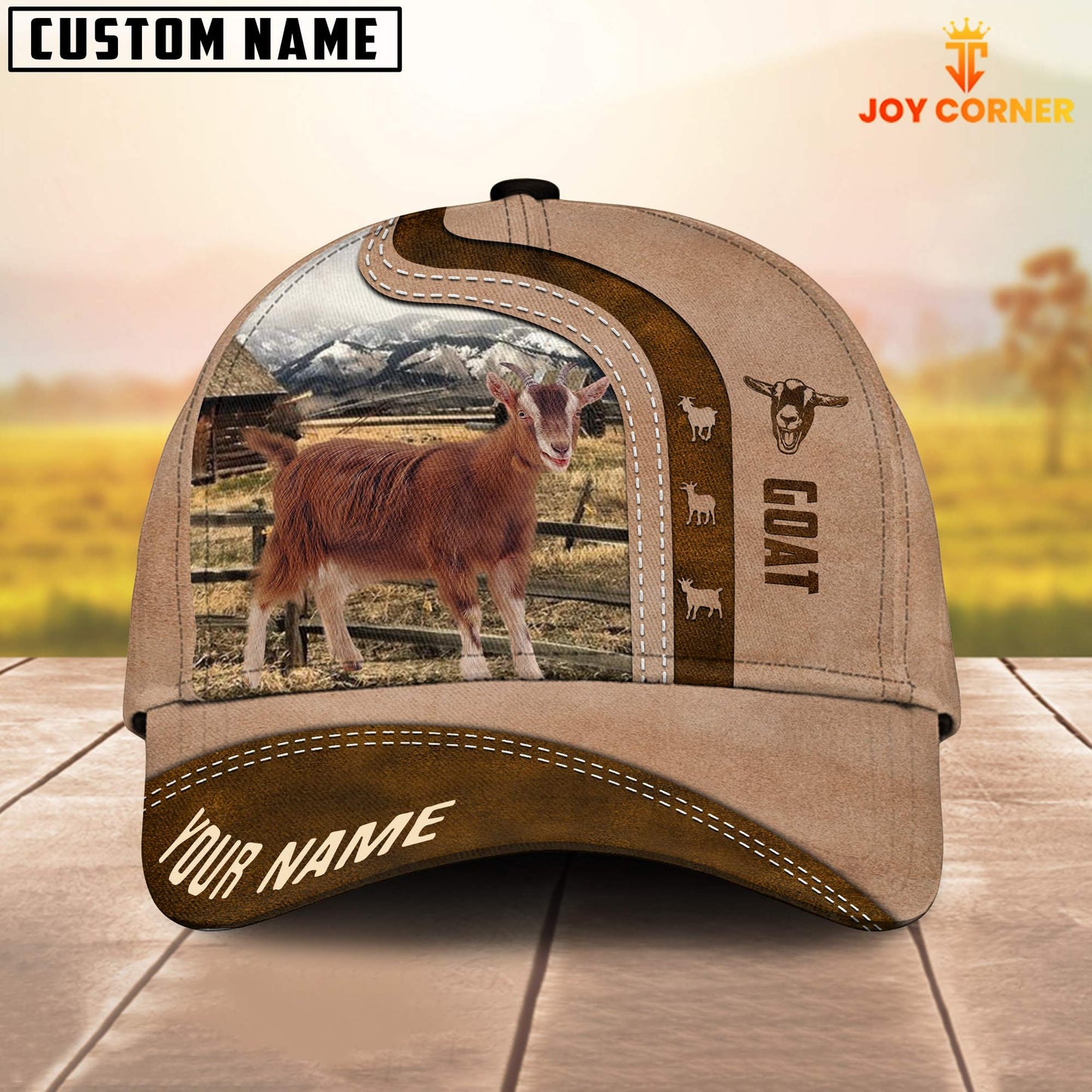 Gorustics Goat Custom Name Light Brown Cap