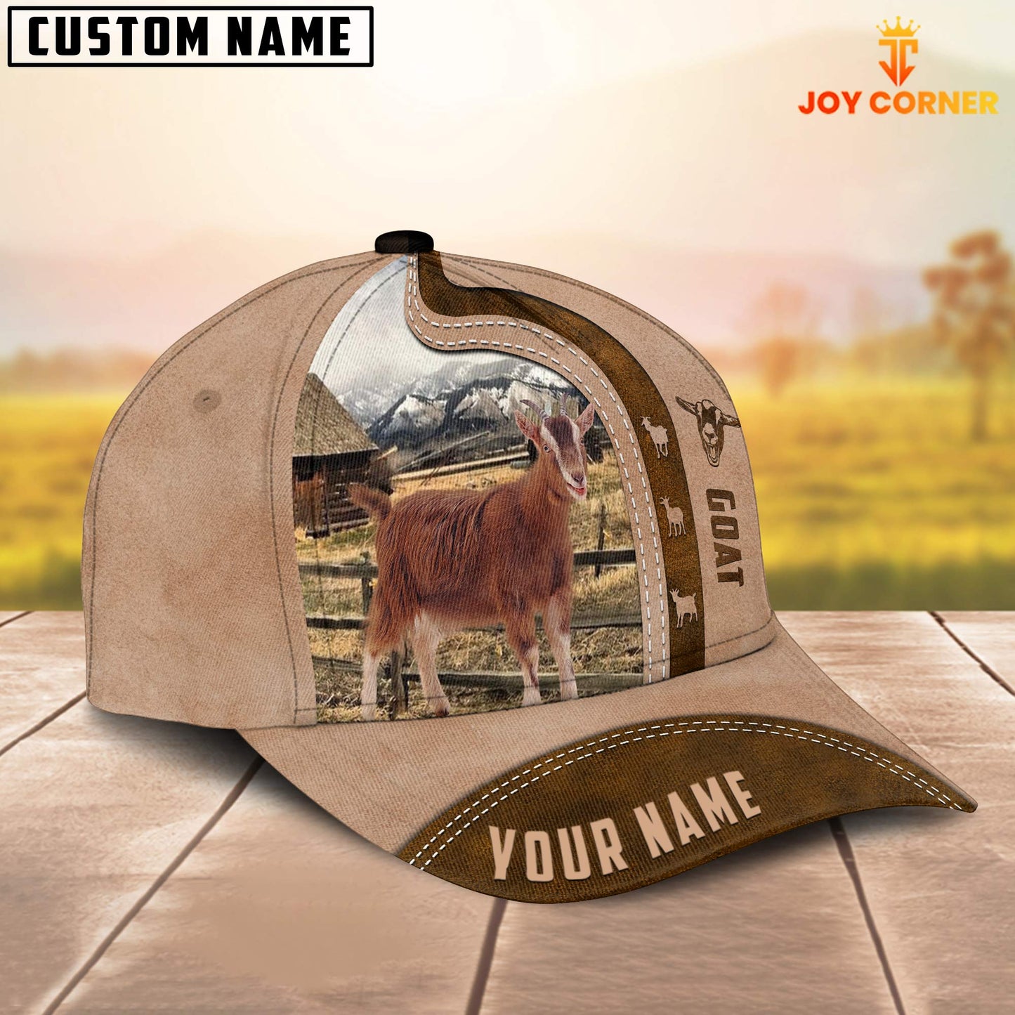 Gorustics Goat Custom Name Light Brown Cap