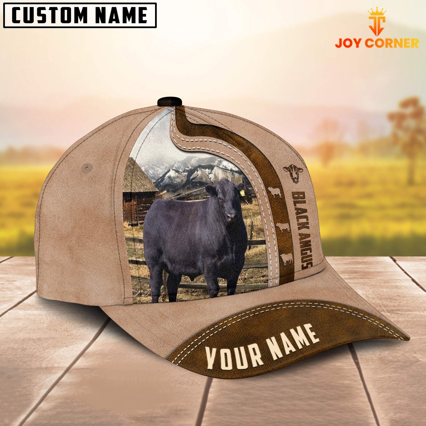 Gorustics Black Angus Custom Name Light Brown Cap