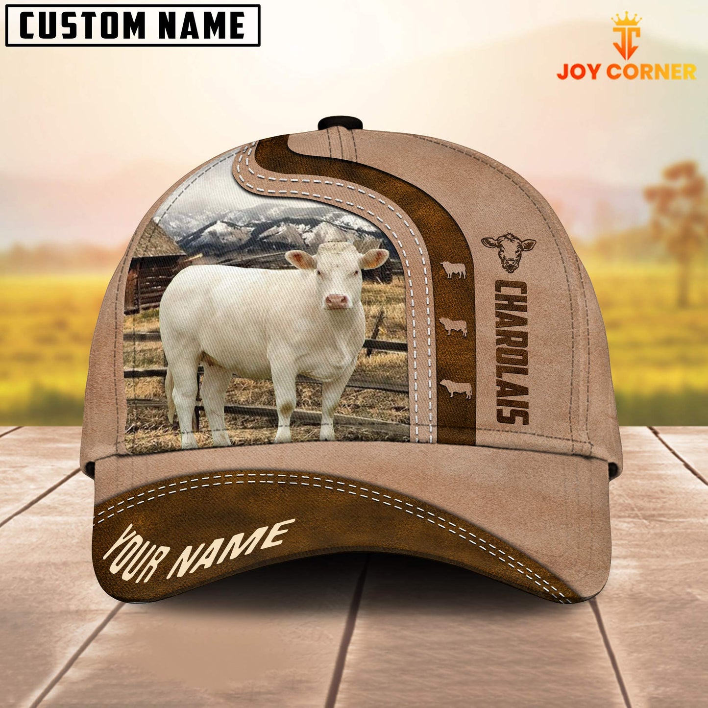Gorustics Charolais Custom Name Light Brown Cap