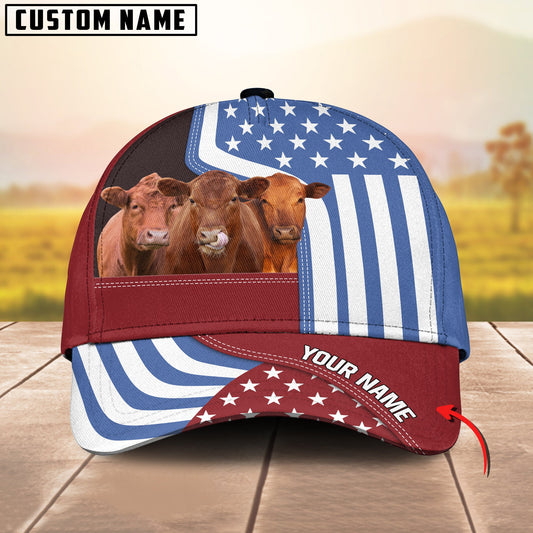 Gorustics Custom Name Red Angus US Flag Proud 3D Classic Cap
