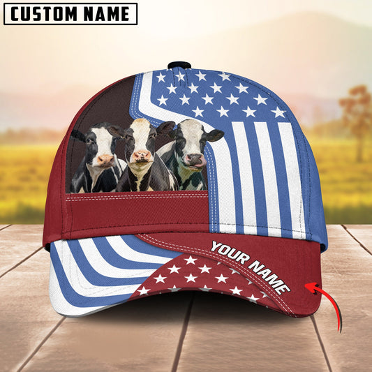Gorustics Custom Name Holstein US Flag Proud 3D Classic Cap