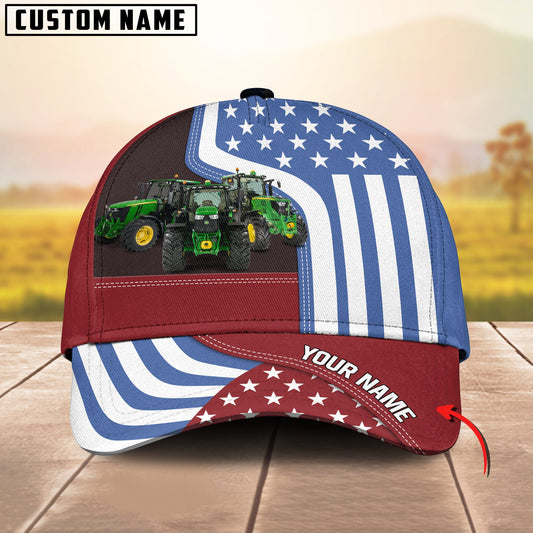 Gorustics Custom Name Tractor US Flag Proud 3D Classic Cap