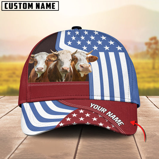Gorustics Custom Name Simmental US Flag Proud 3D Classic Cap