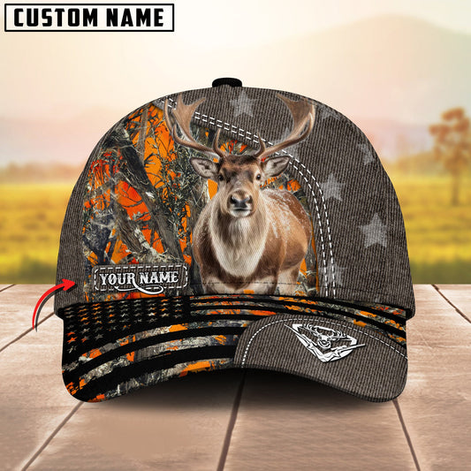 Gorustics Caribou Hunting Customized Name US Flag 3D Classic Cap