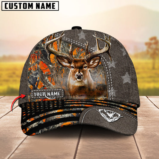 Gorustics Whitetail Deer Hunting Customized Name US Flag 3D Classic Cap