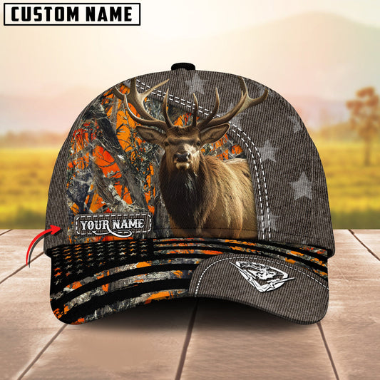 Gorustics Elk Hunting Customized Name US Flag 3D Classic Cap