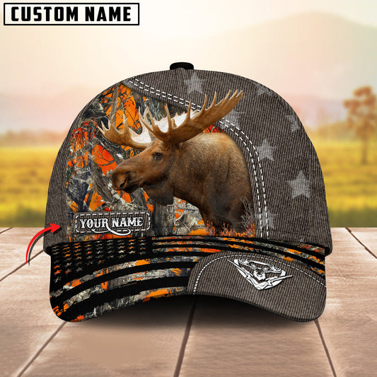 Gorustics Moose Hunting Customized Name US Flag 3D Classic Cap