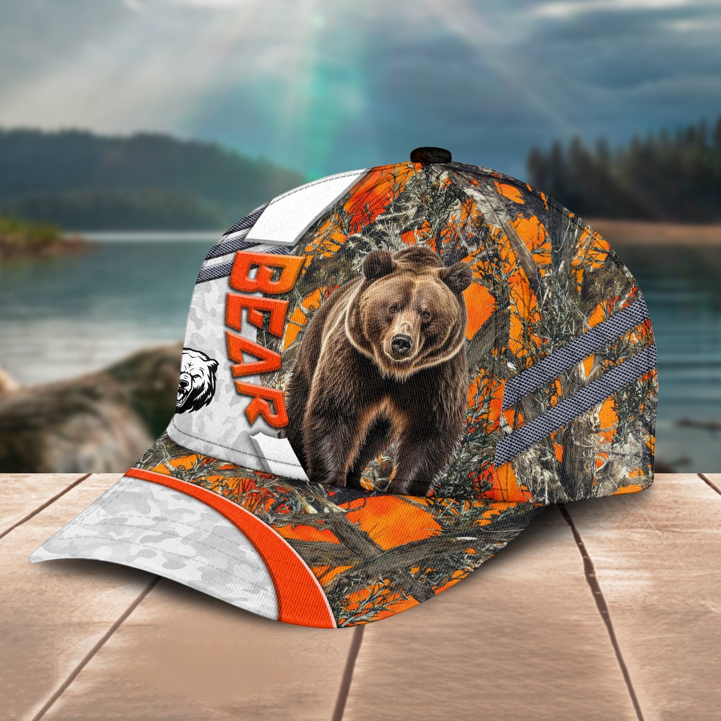 Gorustics Bear Hunting Customized Name Orange Lava Pattern 3D Classic Cap