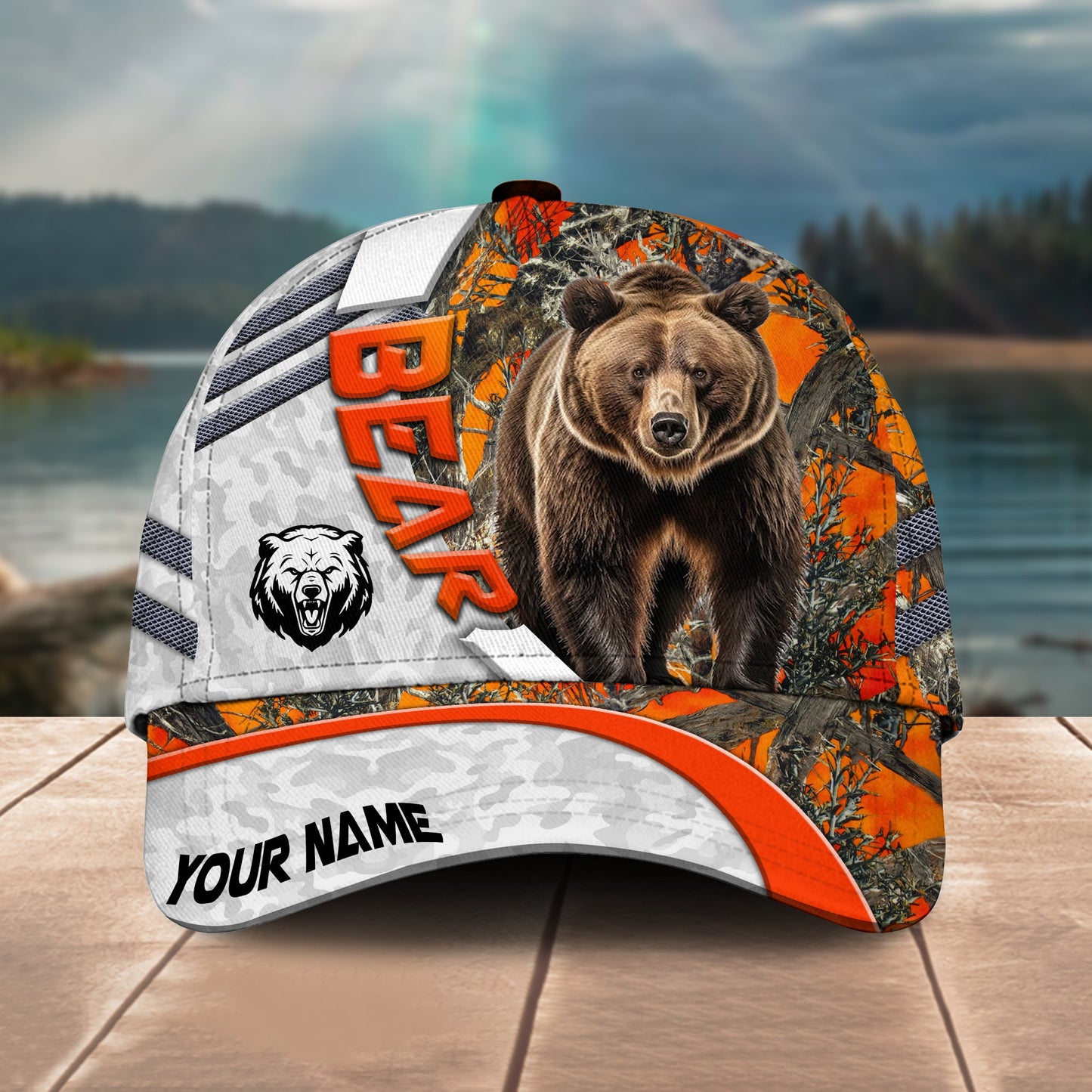 Gorustics Bear Hunting Customized Name Orange Lava Pattern 3D Classic Cap