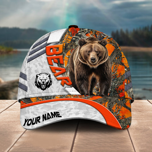 Gorustics Bear Hunting Customized Name Orange Lava Pattern 3D Classic Cap