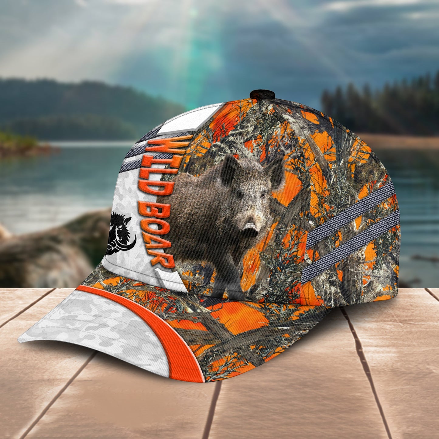 Gorustics Wild Boar Hunting Customized Name Orange Lava Pattern 3D Classic Cap