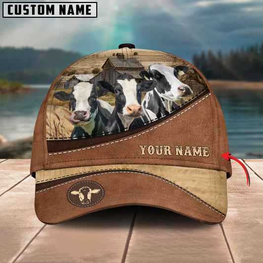 Gorustics Holstein Brown Leather Pattern Customized Name 3D Classic Cap