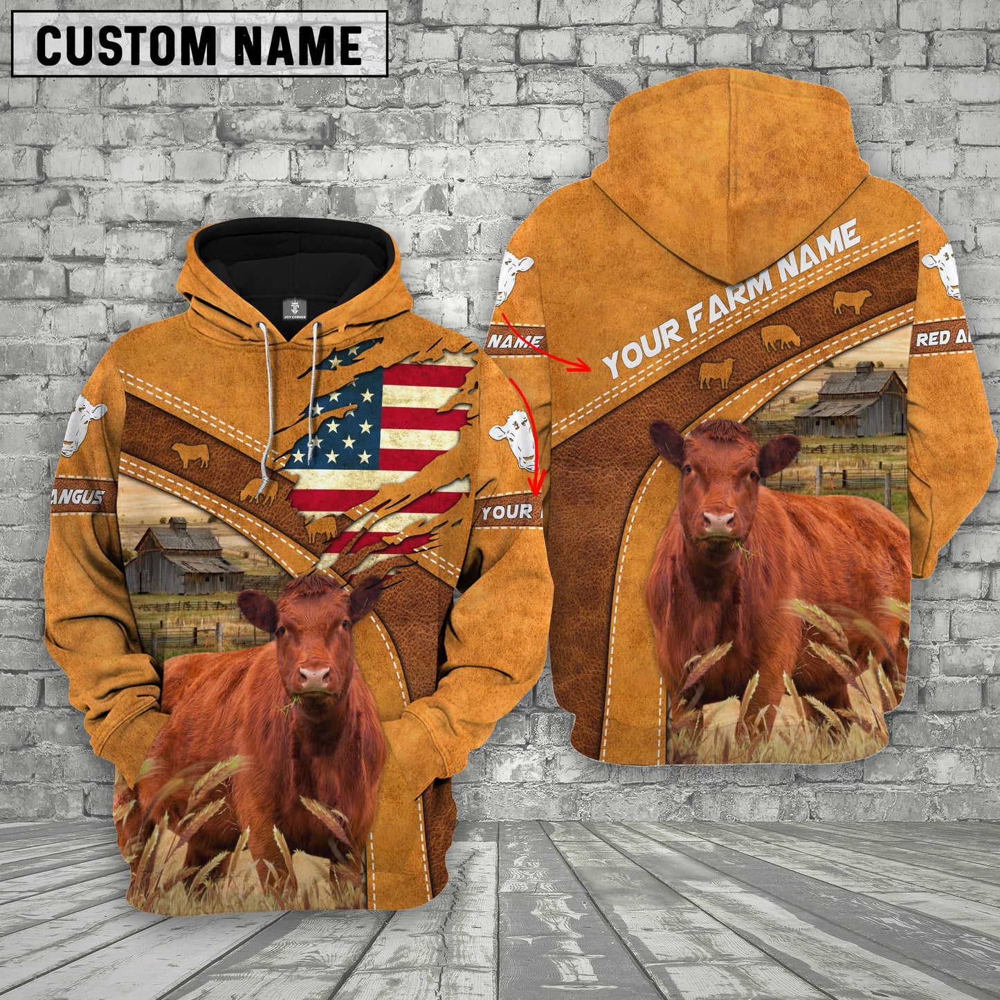 Gorustics Personalized Name 3D Red Angus Flag Hoodie