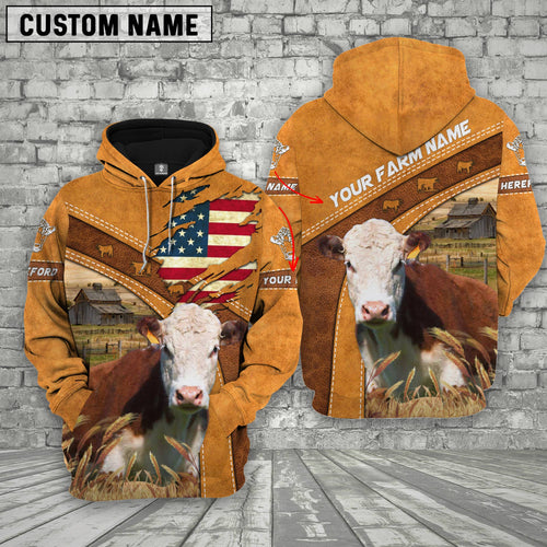 Gorustics Personalized Name 3D Hereford Flag Hoodie