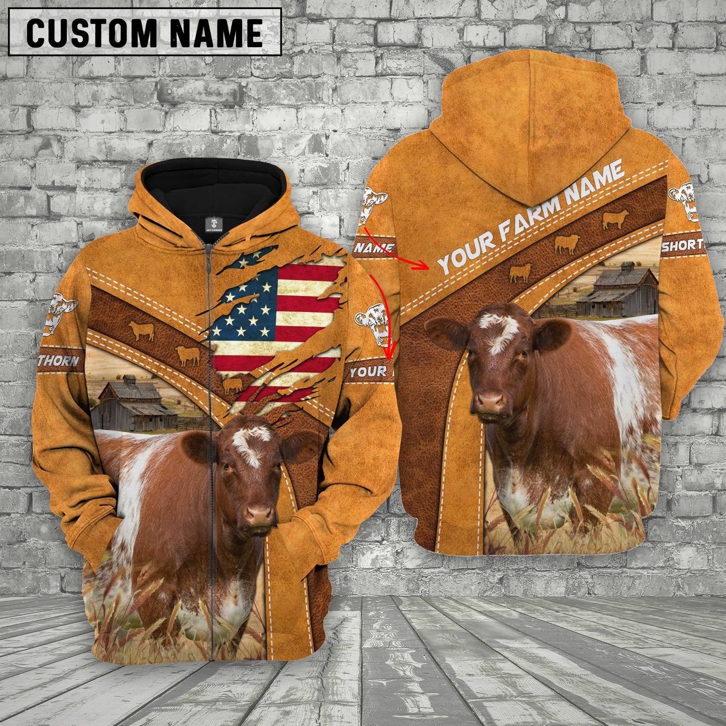 Gorustics Personalized Name 3D Shorthorn Flag Hoodie