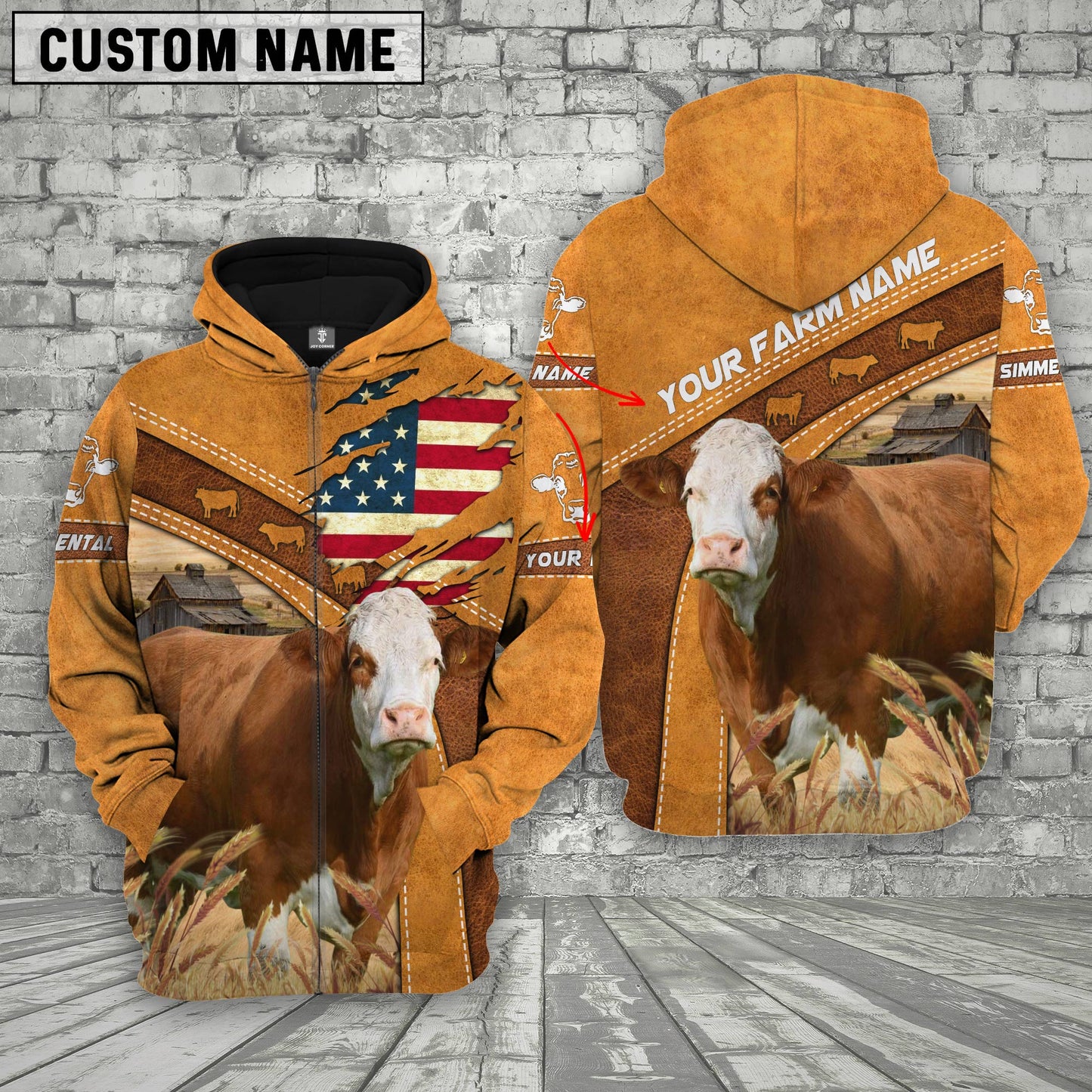Gorustics Personalized Name 3D Simmental Flag Hoodie