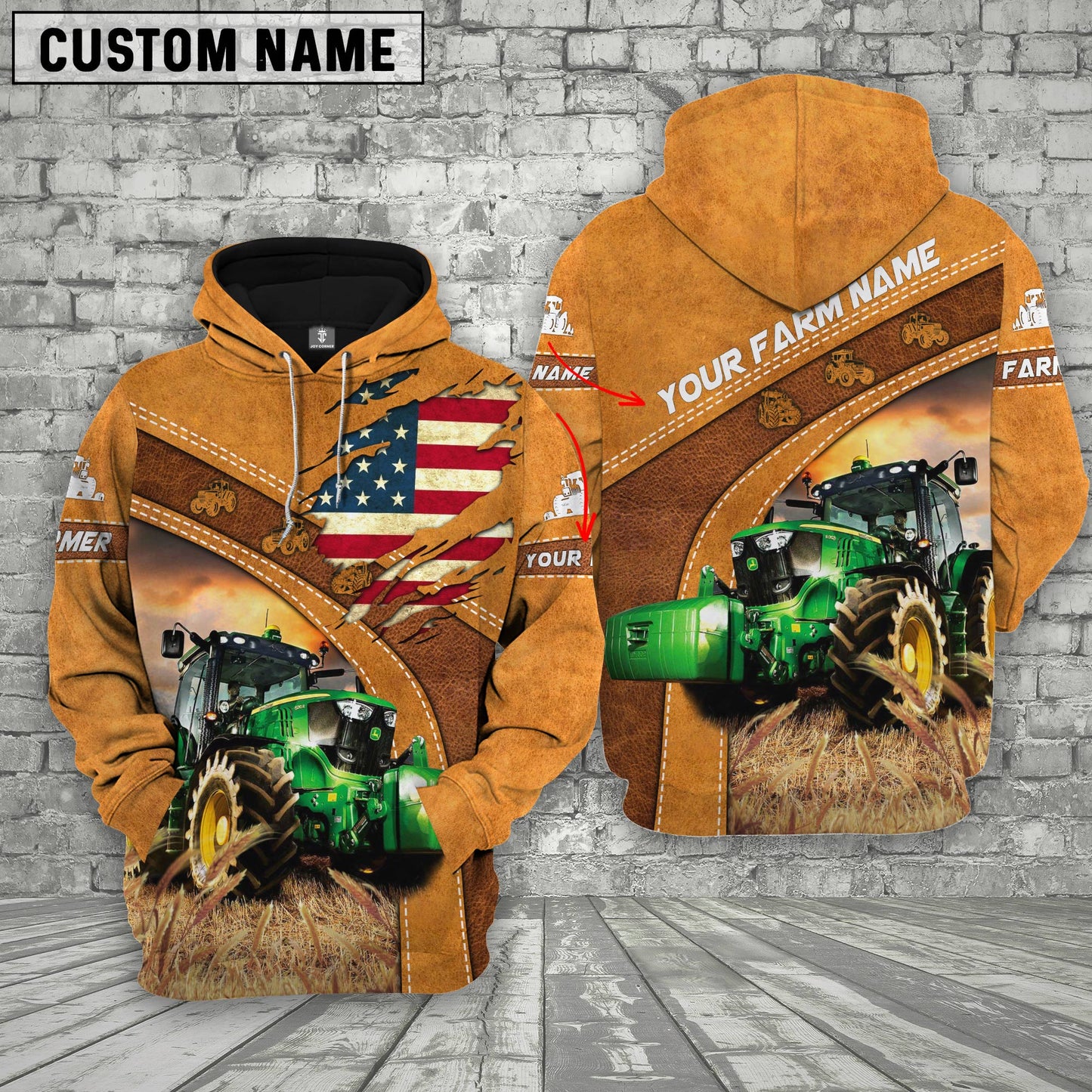 Gorustics Personalized Name 3D Tractor Flag Hoodie