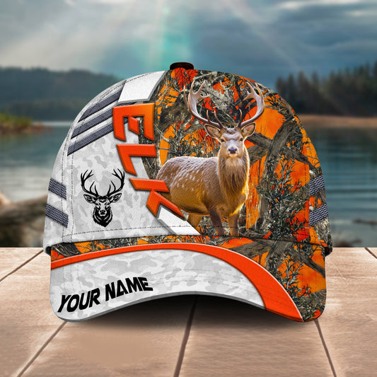 Joycorners Elk Deer Hunting Customized Name Orange Lava Pattern 3D Classic Cap