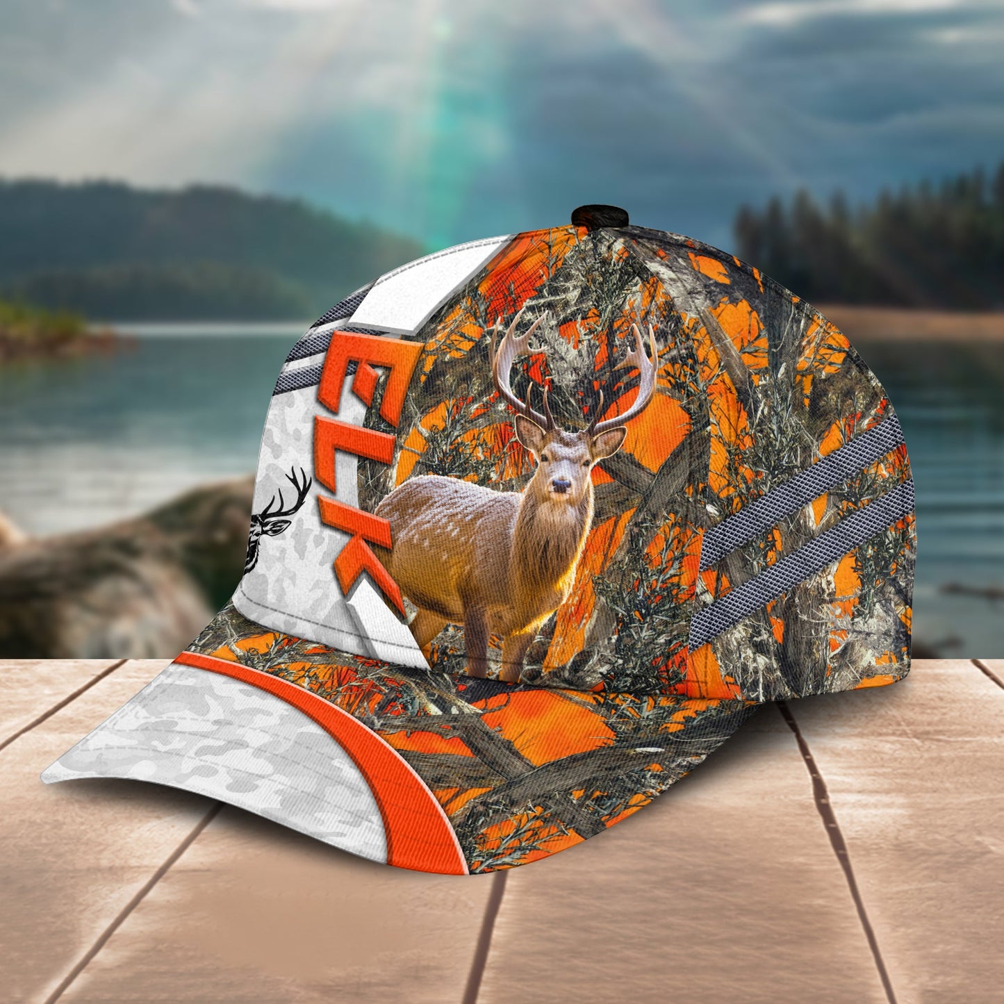 Joycorners Elk Deer Hunting Customized Name Orange Lava Pattern 3D Classic Cap